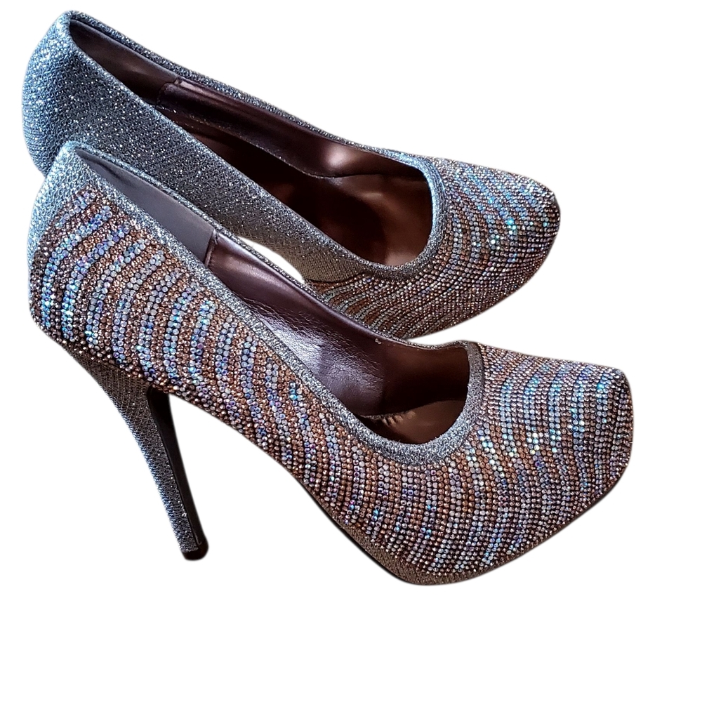 ecs Shimmering Silver Glitter High Heels Size Size 8